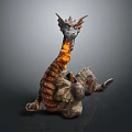 Game Movie Character Dragon Sitting With Horned Head Long Neck Flame And Scaled Body