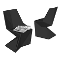 Modern Geometric Accent Chairs in Black and Gray with Origami Design and Magazines on Seat
