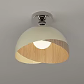 Mid-Century Style Bedroom Ceiling Light With White Lampshade And Wooden Detail