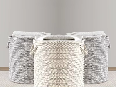 Three Woven Storage Baskets in Gray and Beige for Organizing Folded Clothes at Home 3d model