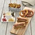 Delicious Assorted Food Platter With Sandwiches Pretzels Fries And Fresh Sides