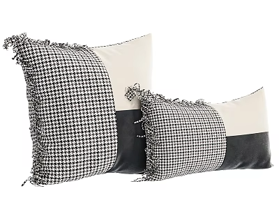Stylish Throw Pillows with Black White Checkered Pattern Fringed Edges and Patchwork Design 3d model
