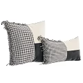 Stylish Throw Pillows with Black White Checkered Pattern Fringed Edges and Patchwork Design