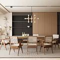 Modern dining room table and chair cabinet chandelier 3d model