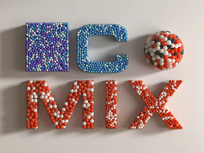 3D Letters M C MIX Design Composed Of Colorful Beads Purple Blue Red White 3d model
