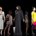 Women Standing in Various Outfits With Different Poses Against Black Background