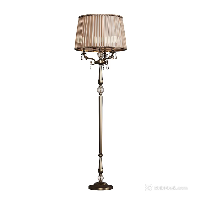 Elegant Floor Lamp With Pleated Lampshade And Decorative Metal Pole For Home Decor 3d model 