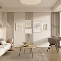 Modern Living Room Interior With Beige Sofa Coffee Table Decorative Paintings And Floor Lamp