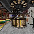 Vibrant Restaurant Interior With Wooden Counters Colorful Seats Decorative Lights And Wall Art