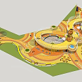 Colorful Children's Playground Design With Spiral Walkways Sandpit Slide And Circular Lawn Decorations