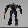 Optimus Prime Robot Character With Red Blue White Armor And Mechanical Weapons Standing Pose Design
