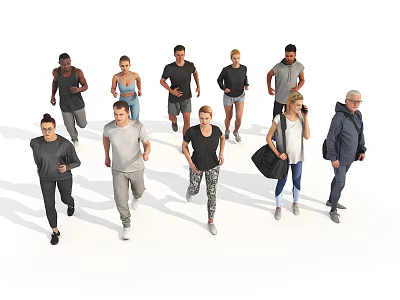 Diverse group of people walking in casual sportswear with different ages 3d model