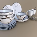 Modern Dinnerware Set With Marble Pattern Plates Bowls Mugs And Spoons 3d model