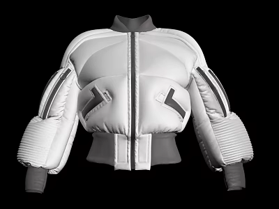 Modern White Padded Jacket With Structured Shoulders And Sleeves Zipper Front Design 3d model