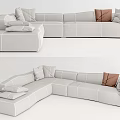 Modern Light Gray Sectional Sofa With Multiple Cushions And Brown Accent Pillow 3d model