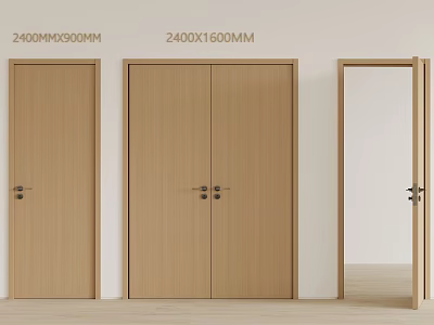 Wooden Doors With Different Sizes Single Double Designs And Open State 2400X900MM 2400X1600MM Dimensions 3d model