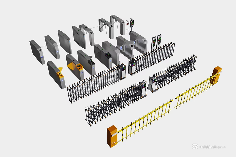 Various Security Turnstiles Access Control Devices and Fence Systems 3d model