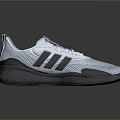 White Sports Casual Shoes With Mesh Upper Black Stripes And Patterned Sole