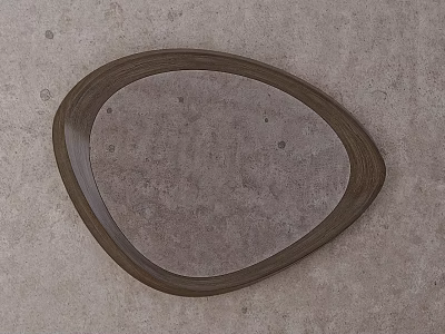 Stylish Oval Shaped Mirror With Wooden Frame On Concrete Wall 3d model
