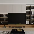 Modern TV Wall Unit with Lighted Shelves Books and Decorative Items