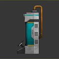 Futuristic Hi Tech Machine With Transparent Blue Core Digital Display And Orange Top Nozzle