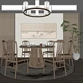 Modern Chinese Private Dining Room Interior With Round Table Wooden Chairs And Chandelier