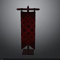 Red Decorative Banner Design With Diamond Pattern And Stand Base