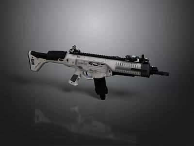 Modern Tactical Rifle with White Black Design and Scope Magazine Stock 3d model