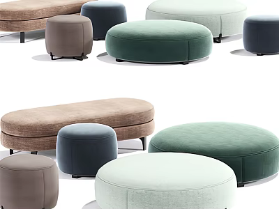 Colorful Round And Oval Sofa Stools With Soft Velvet Upholstery For Living Room 3d model