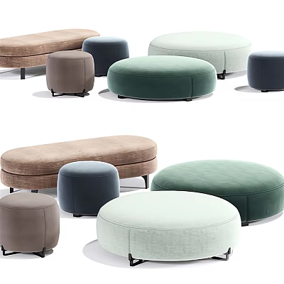 Colorful Round And Oval Sofa Stools With Soft Velvet Upholstery For Living Room 3d model