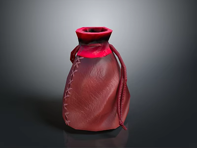 Red Leather Utility Bag With Stitched Details Drawstring Top And Textured Surface 3d model