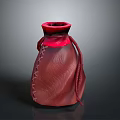 Red Leather Utility Bag With Stitched Details Drawstring Top And Textured Surface 3d model