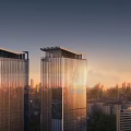 Luxury Commercial Complex with Gucci Coach Stores Modern Architecture Glass Facade and Landscaped Outdoor Area