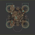 Artistic Metallic Decorative Ornament Combination With Geometric Circles Gears And Turquoise Accents