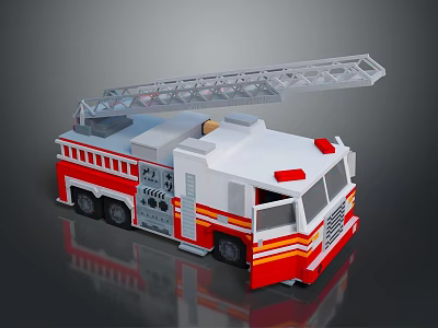 Red And White Toy Fire Truck Model With Extended Ladder And Detailed Design 3d model