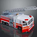 Red And White Toy Fire Truck Model With Extended Ladder And Detailed Design