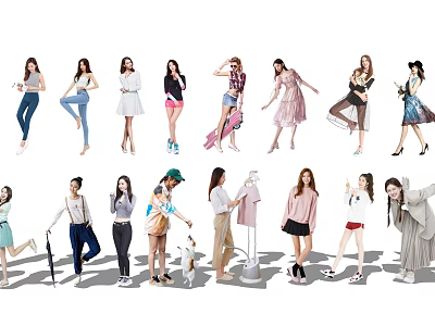 Multiple Women Fashion Models Showcasing Stylish Outfits in Various Poses 3d model