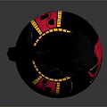 Decorative Black And Red Vase With Curved Handle Golden Accents And Intricate Red Patterns