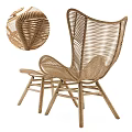 Outdoor Rattan Chair with Armrest and Matching Footstool Natural Wood Frame and Woven Design
