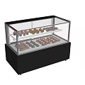 Glass Display Cabinet With Two Tiered Shelves For Chocolates And Strawberry Topped Desserts