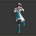 Vibrant Anime Character With Purple Pink Hair In Teal Uniform And White Coat Holding Baton And Small Creature