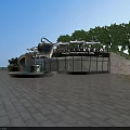 Young Entrepreneurs Cafe Modern Building With Coffee Cup Sculpture Fountain White Umbrellas And Trees