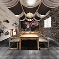 Modern Space With Round Seating Bookshelves Bar Counter Blue Chairs Gray Sofa And White Floor