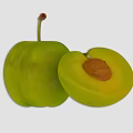 Fresh Ripe Green Plums Whole and Sliced with Visible Seed