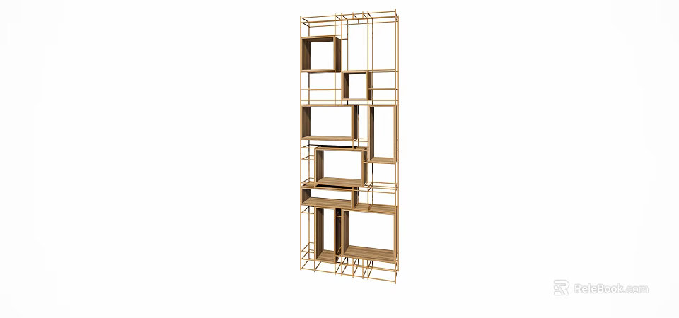 Modern Geometric Shelving Unit with Open Compartments and Metal Frame Design 3d model 