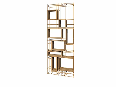 Modern Geometric Shelving Unit with Open Compartments and Metal Frame Design 3d model