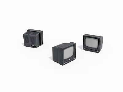 Three Black Vintage Televisions With Retro Style Classic Screens And Old Design 3d model