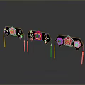 Fashionable Clothing Accessories With Black Hexagon Red Pink Flower Designs And Red Poles