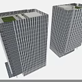 Two Modern Office Buildings With Glass Curtain Walls And Roof Garden Areas
