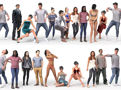 Group of People in Various Poses with Casual and Stylish Clothing 3d model